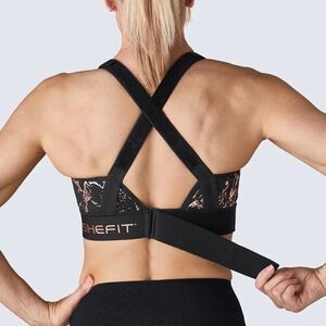 SHEFIT Flex Sports Bra Plus Size 6X Black‎ Gold Adjustable Wire Free Med Support